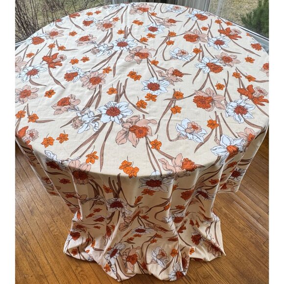 Vintage 70s bedsheet, your choice: flat or fitted; orange, white brown daffodil - Picture 8 of 10